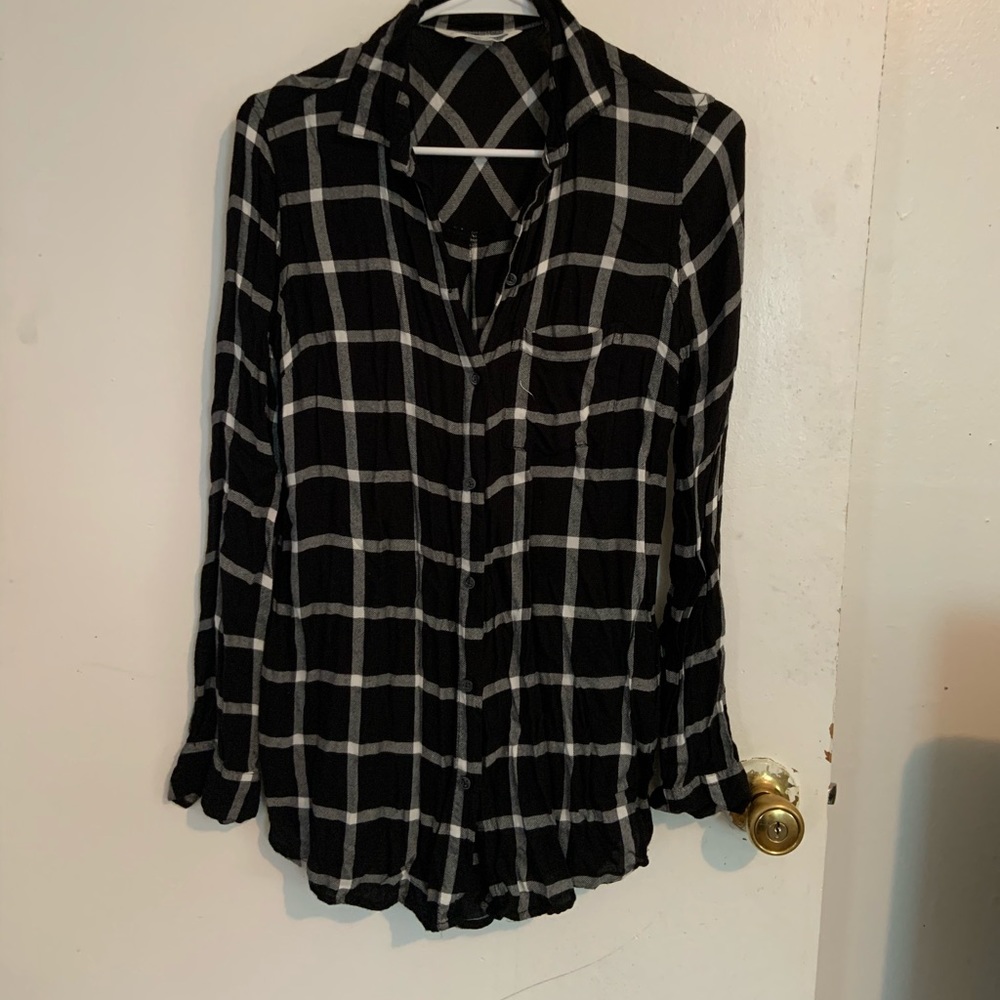 Black & white plaid button down tunic